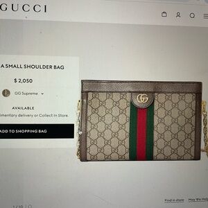 Gucci GG Supreme Ophidia Small Shoulder Bag with Green and Red Stripe